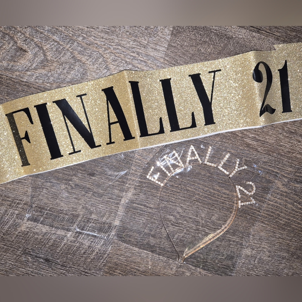 Gold 'Finally 21' Sash and Headband Set